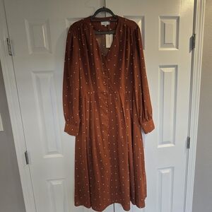 Brown Polka Dot Midi Dress